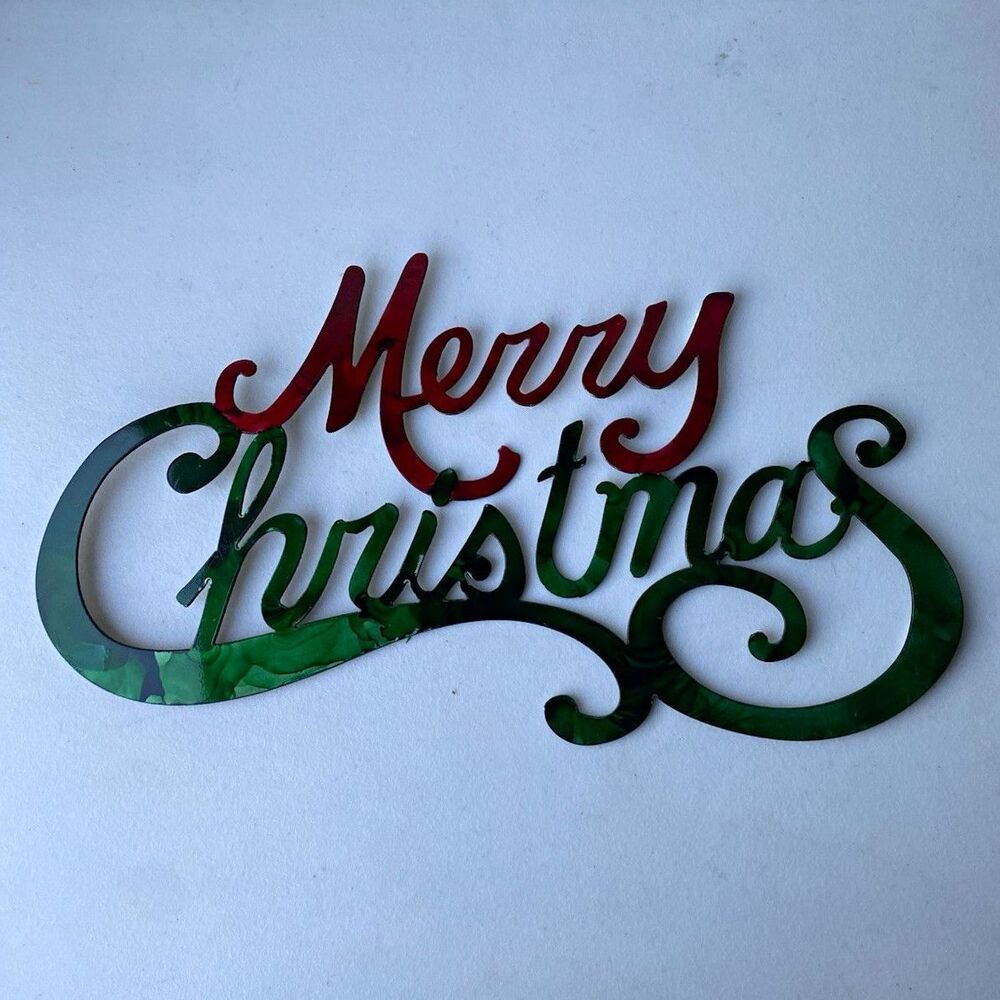 Merry Christmas Metal Wall Sign Decor Red Green Holiday Decor Cutout Script 18"